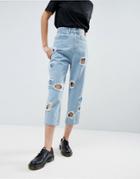 Asos White Ovoid Circle Cut Out Jean In Midwash Blue - Blue