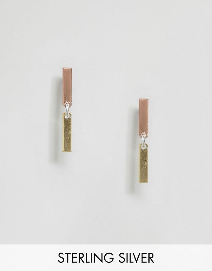 Asos Mixed Metal Sterling Silver Rectangle Drop Earrings - Multi