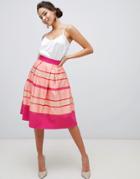 Closet Striped Hem Pleated Skirt - Pink