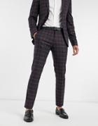 River Island Skinny Suit Pants In Red Plaid