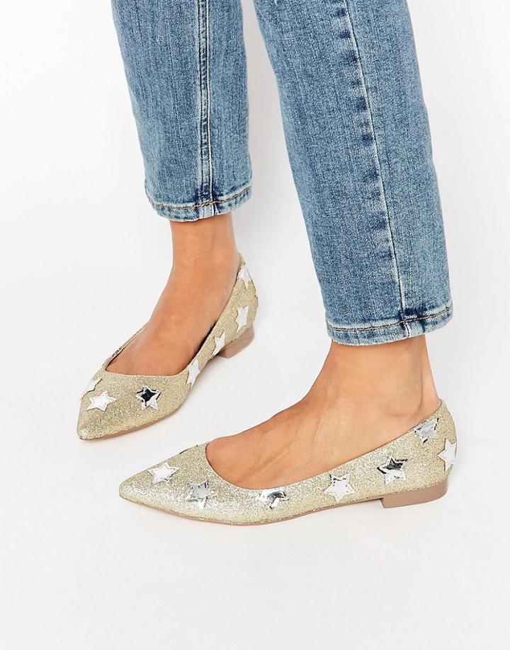 Asos Lourdes Pointed Star Ballet Flats - Gold