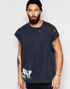 Asos Super Oversized T-shirt With Spray Text Print And Distressing - Washed Black