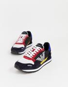 Emporio Armani Eagle Logo Suede Mix Sneakers In Multi - Navy
