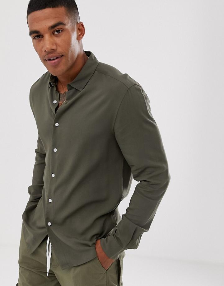 Asos Design Regular Fit Viscose Shirt In Khaki