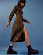 Topshop Split Front Shirt Dress In Khaki Floral-green