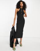 Topshop Knit Fine Gauge Cut Out Detail Dress In Black