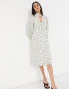 Lost Ink Midi Tea Dress With Ruffle Trim In Scattered Dots-yellow