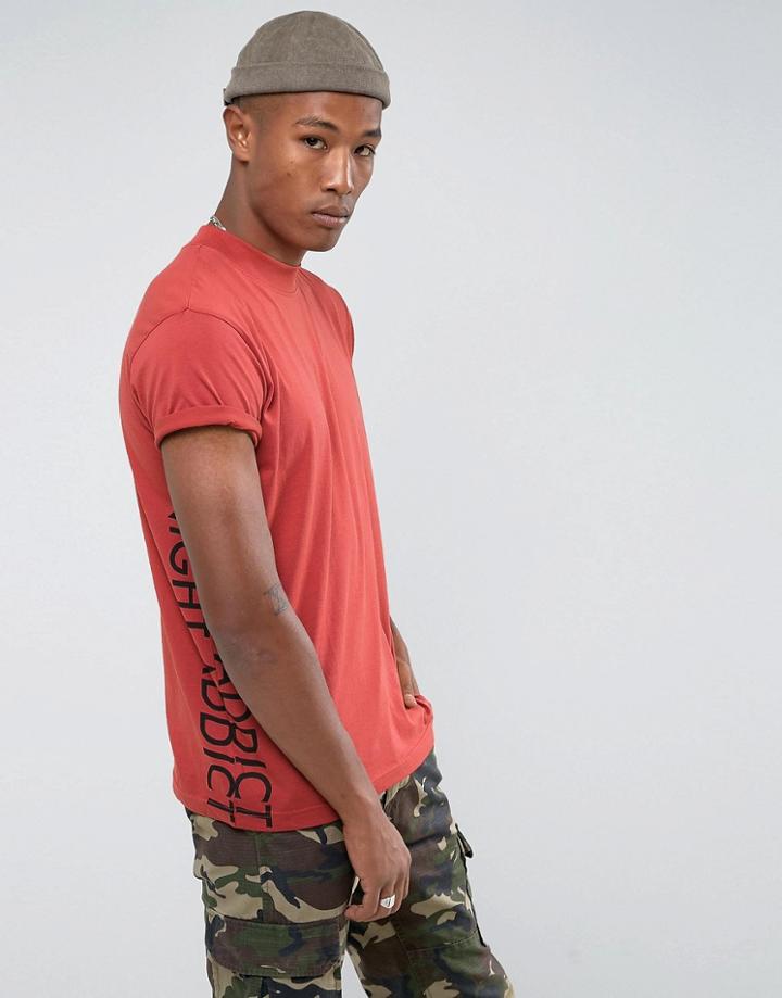 Night Addict Side Print T-shirt With Mock Neck - Red