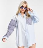 Missguided Petite Oversized Shirt Dress In Blue Mixed Stripe-blues