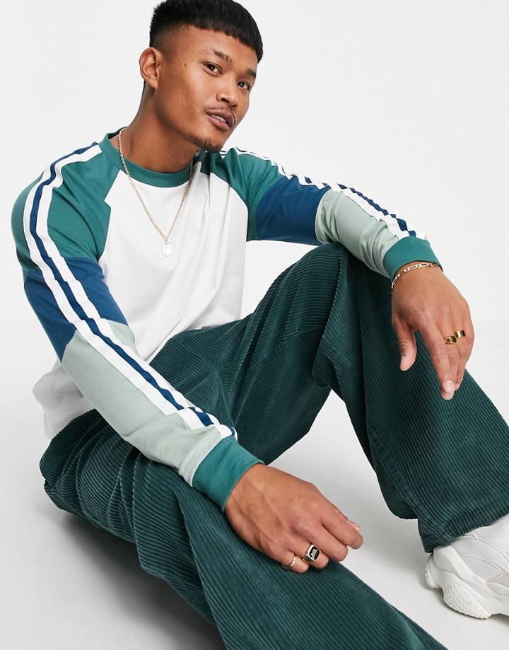 Asos Design Organic Relaxed Long Sleeve T-shirt With Color Block Sleeves-white