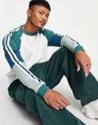 Asos Design Organic Relaxed Long Sleeve T-shirt With Color Block Sleeves-white