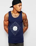 Asos Muscle Tank With Diamond Text Print In Navy - Navy