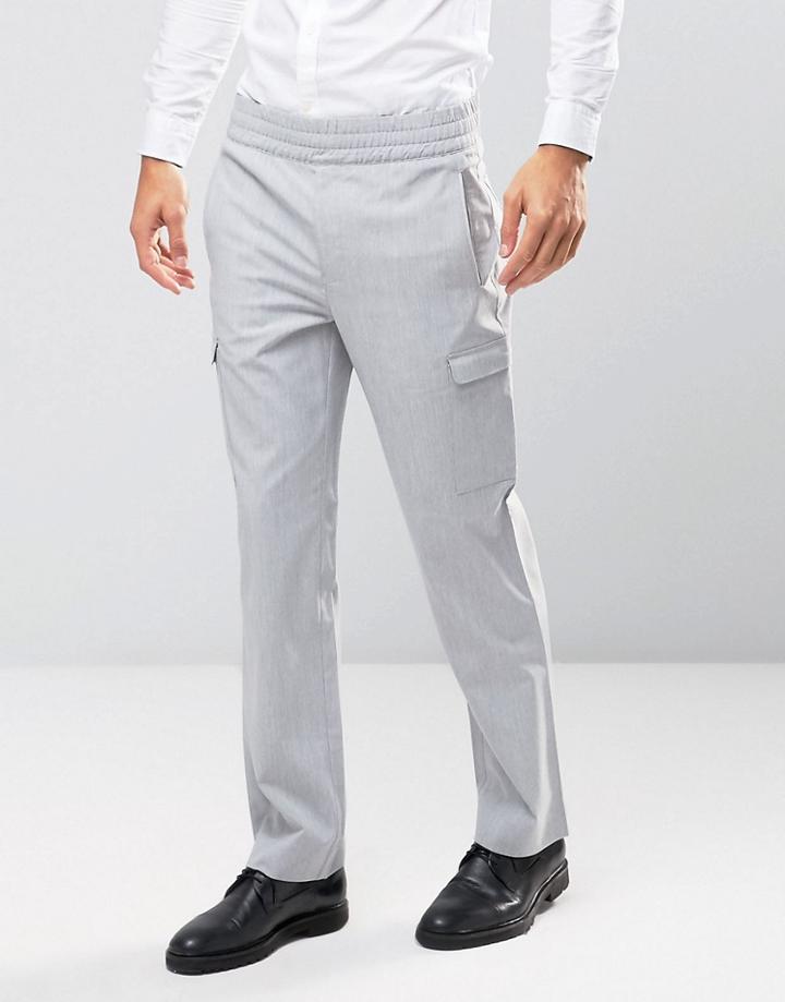 Asos Straight Smart Cargo Joggers In Pale Gray - Gray