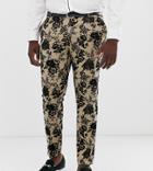 Twisted Tailor Super Skinny Suit Pants With Floral Flocking - Tan