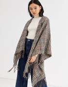 Asos Design Cape In Tweed Check With Tassels