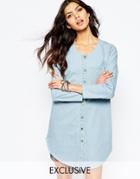 Reclaimed Vintage Button Front Tunic Shirt Dress In Denim - Blue Denim