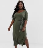 Asos Design Curve Soft Touch Belted Maxi Dress-green
