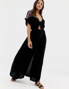 Accesorize Kimono Sleeve Beach Dress In Black Floral - Black