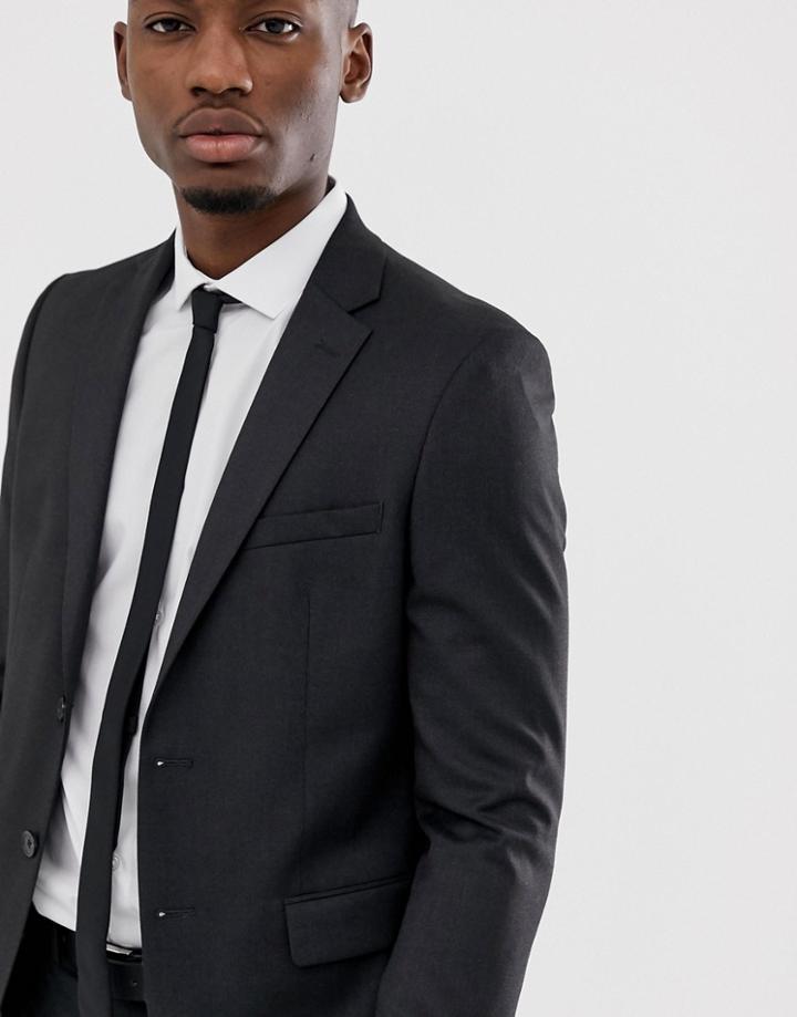 Moss London Slim Stretch Suit Jacket In Charcoal-gray