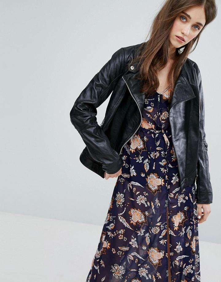 Barneys Original Leather Biker Jacket - Black