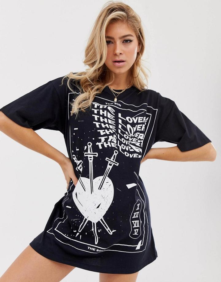 Motel T-shirt Dress With Heart Print-black