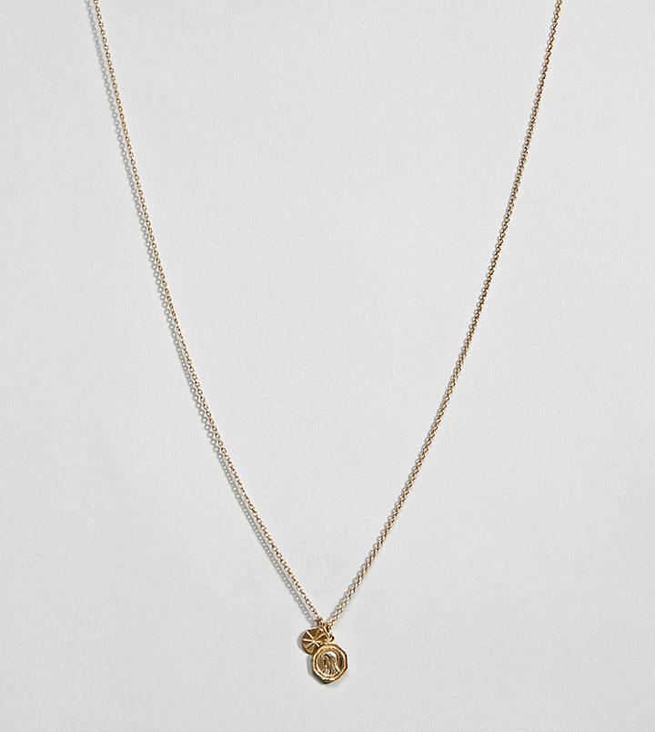 Asos Design Gold Plated Sterling Silver Vintage Style Reversible Icon And Engraved Disc Necklace - Gold