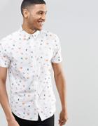 Brave Soul Short Sleeve Shirt In Beach Print - White