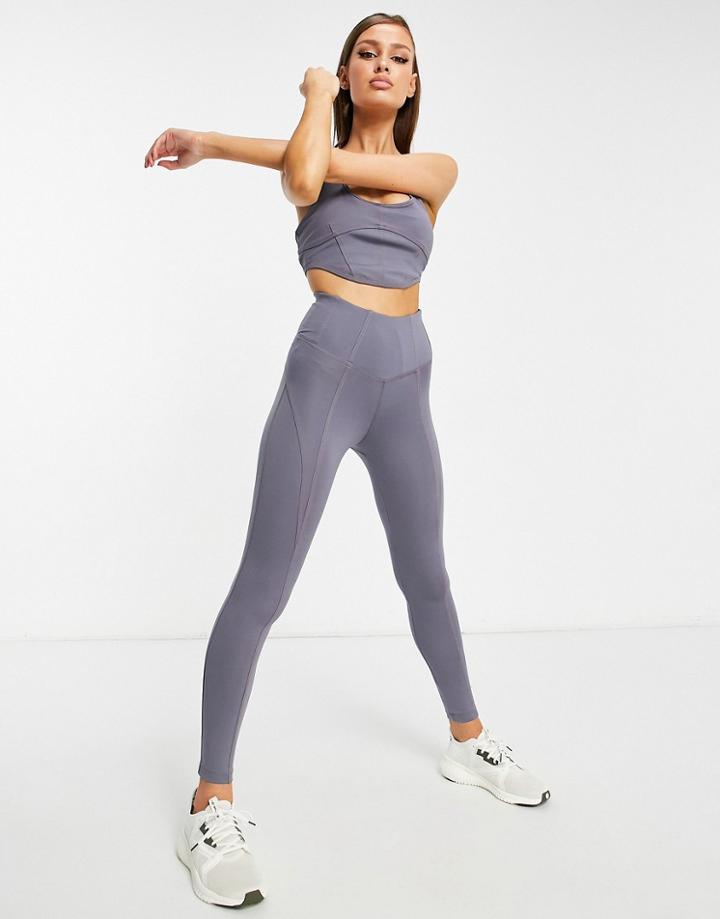 Asos 4505 Legging With Lingerie Inspired Seam Detail-grey