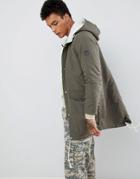 Criminal Damage Parka Jacket In Khaki With Fleece Hood - Green