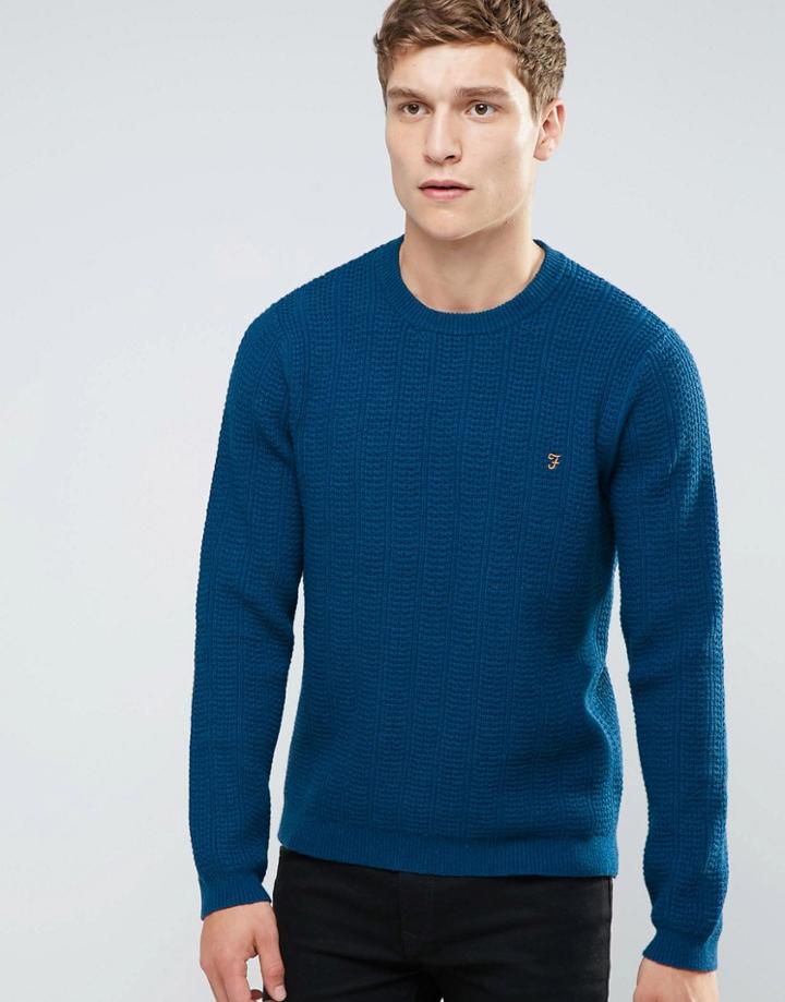 Farah Sweater With Rib In Slim Fit Blue - Blue