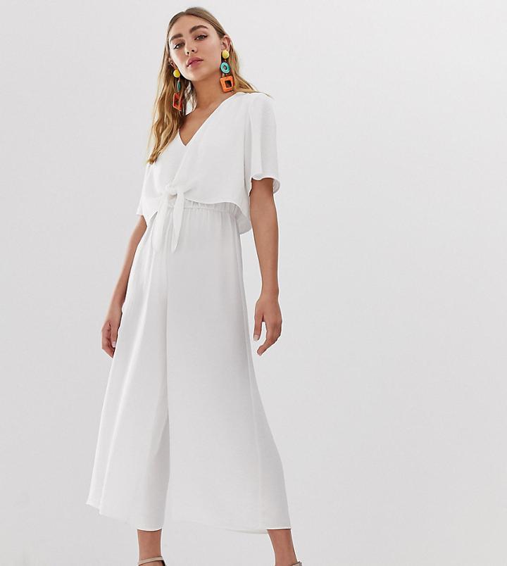 New Look Tie Detail Jumpsuit In Ivory-navy