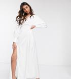 Flounce London Exclusive Batwing Maxi Dress In Ivory-multi