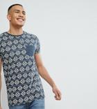 Brave Soul Tall All Over Geo-tribal Print T-shirt - Navy