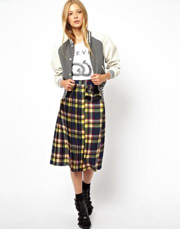 Asos Midi Kilt Skirt In Tartan Check Print