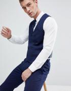 Asos Wedding Skinny Suit Vest In French Navy Micro Texture - Navy