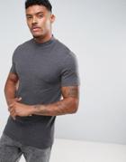 Asos Muscle Fit T-shirt With Turtleneck In Gray - Gray