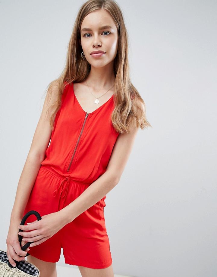 Brave Soul Elasticated Waist Romper - Red