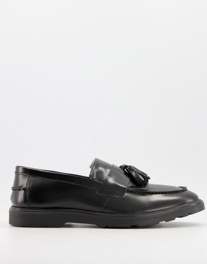 Silver Street Fringe Chunky Loafers In Black Box Leather