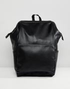 Asos Backpack With In Faux Leather With Hinge Opening - Black