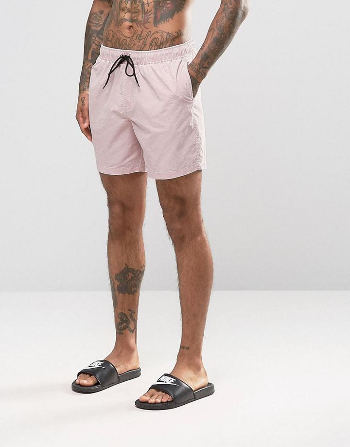Asos Swim Shorts In Pink Acid Wash Mid Length - Pink