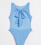 Asos Design Petite Tie Back High Neck Swimsuit In Powder Blue-blues