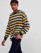 Asos Design Oversized Bellow Long Sleeve T-shirt With Bright Stripe And Text Print - Multi