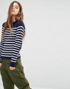 G-star Stripe Knit Sweater With Leather Look Panels - Multi