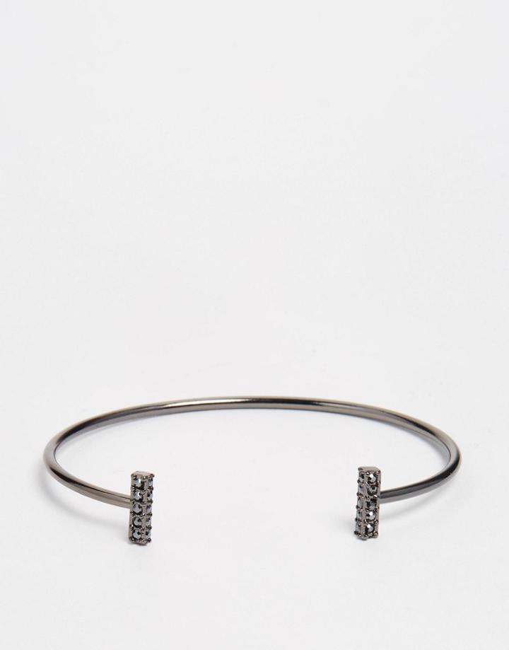 Pilgrim Open Bangle With Gems - Silver