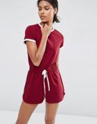 Asos Casual Romper With Contrast Binding - Oxblood