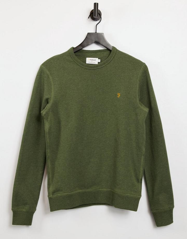 Farah Tim Crew Neck Organic Cotton Sweatshirt In Green Heather