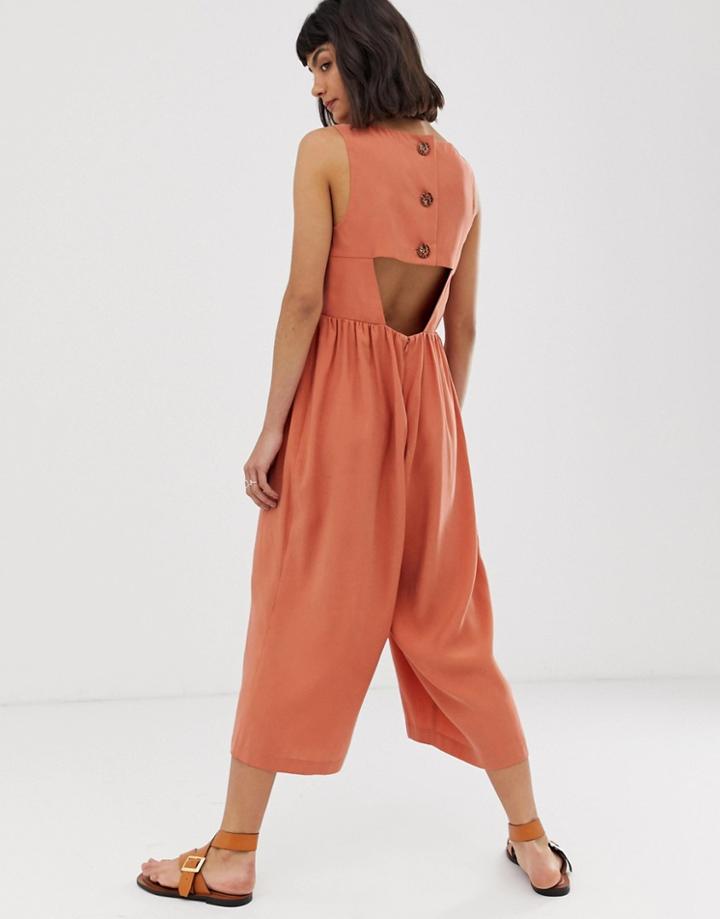 Asos Design Minimal Jumpsuit With Ruched Waist-green