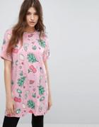 Bershka Fruit Motif Oversized T-shirt - Pink