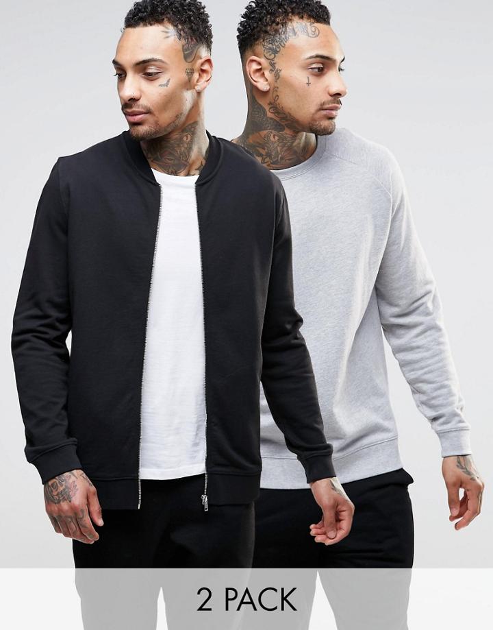 Asos Bomber/sweatshirt 2 Pack Black/gray Marl Save 15%