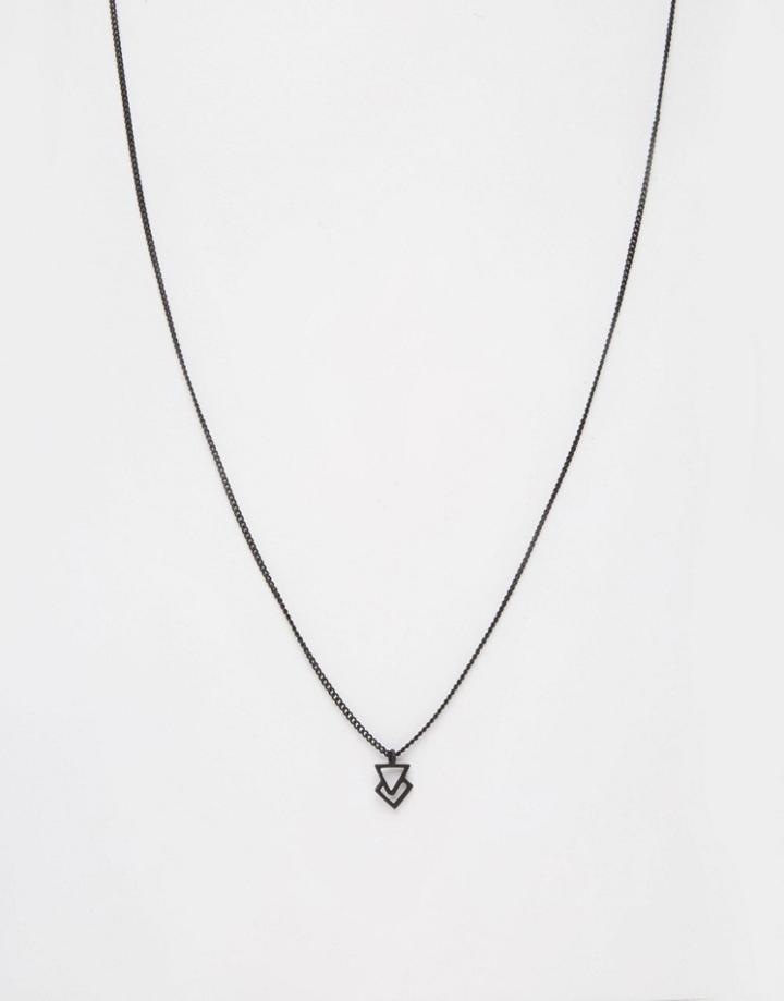 Asos Necklace With Ditsy Geometric Pendant In Black - Matt Black
